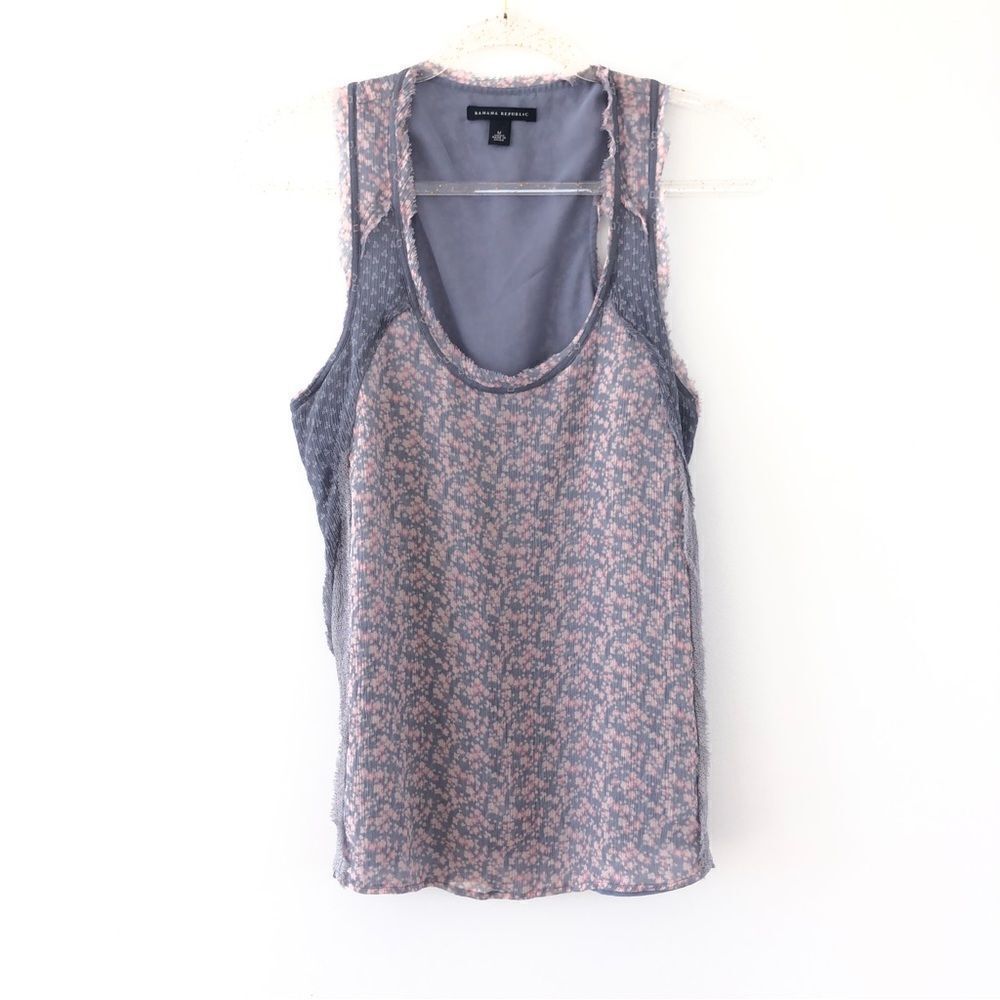 Banana Republic Silk Tank Top Cottagecore Dainty Floral Contrast